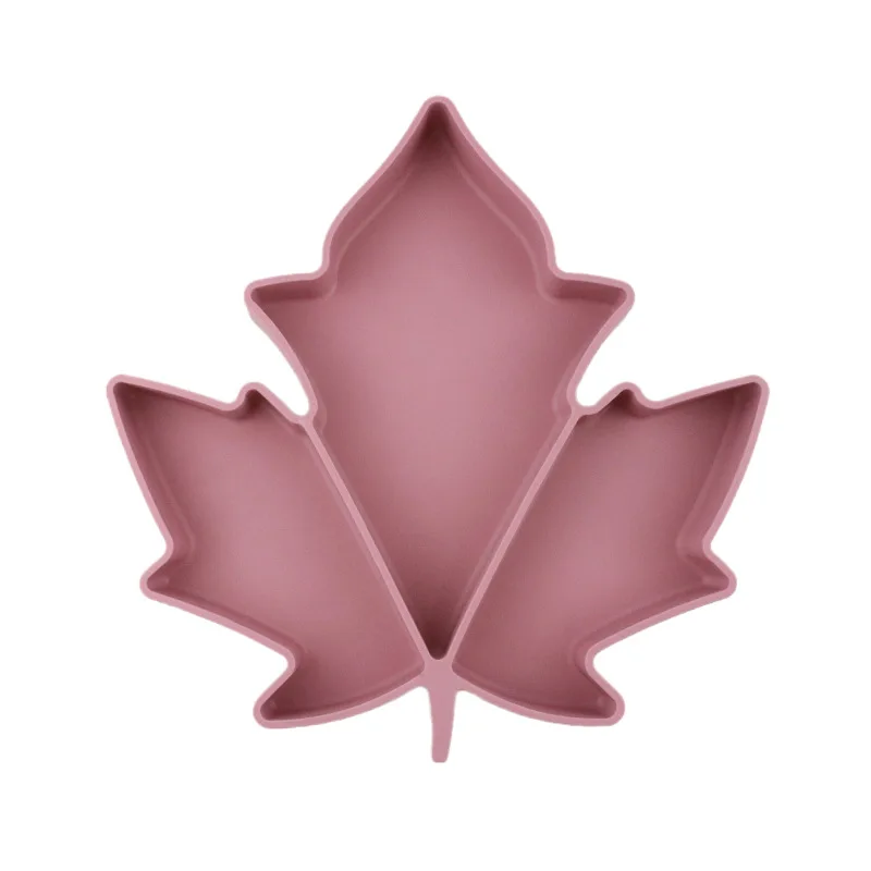 Silicone Maple Leaf Suction Plates Toddlers Plates with Suction Baby Feeding Divided Plates