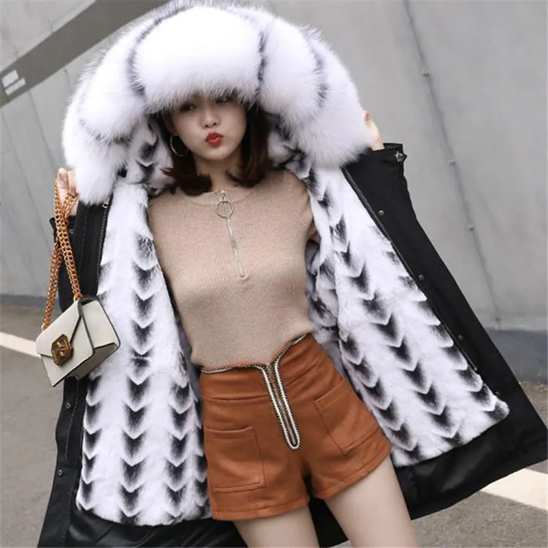  Толстая меховая парка пуховая куртка с подкладкой из перьев Женское зимнее пальто