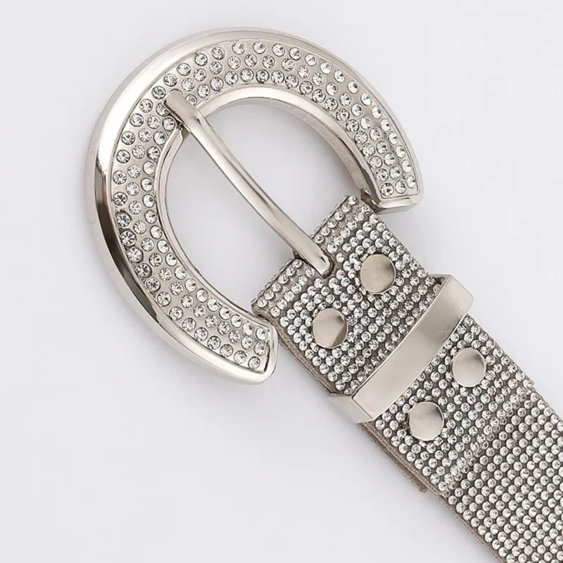 2023 Оптовая Продажа Модный Повседневный Белый Шипованный ремень со стразами Блестящий Пользовательский логотип ремень со стразами