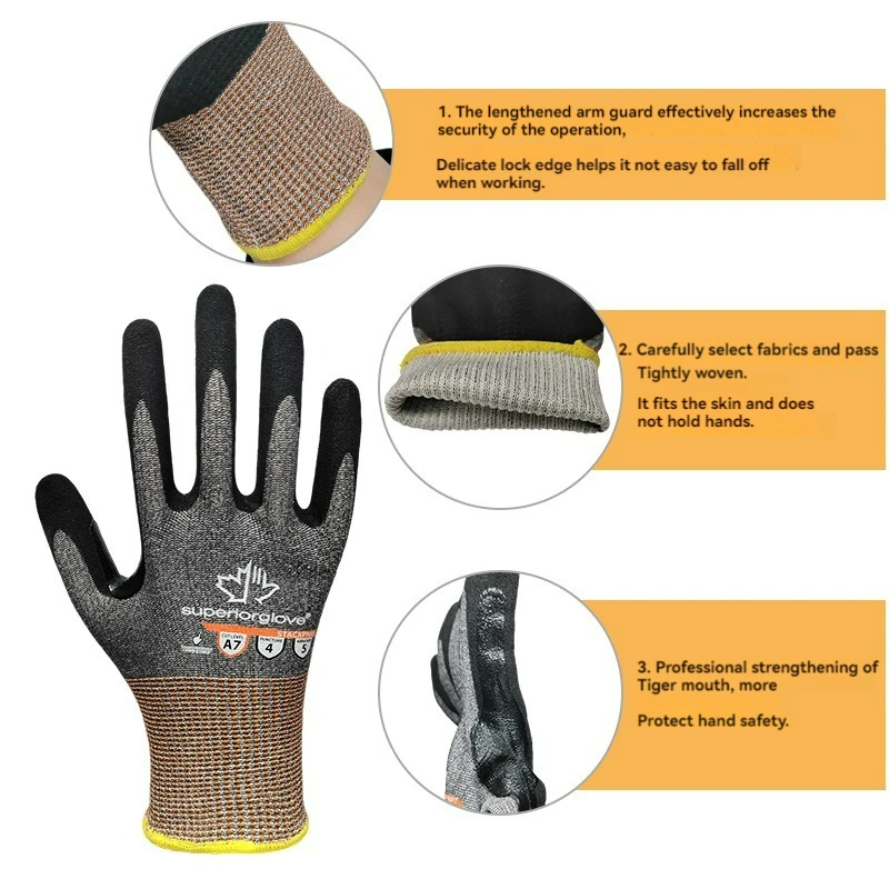 Nitrile Gloves Polyester Shell Nitrile Coated Garden Construction Industrial Safety Work Cut Resistant Gloves for Work