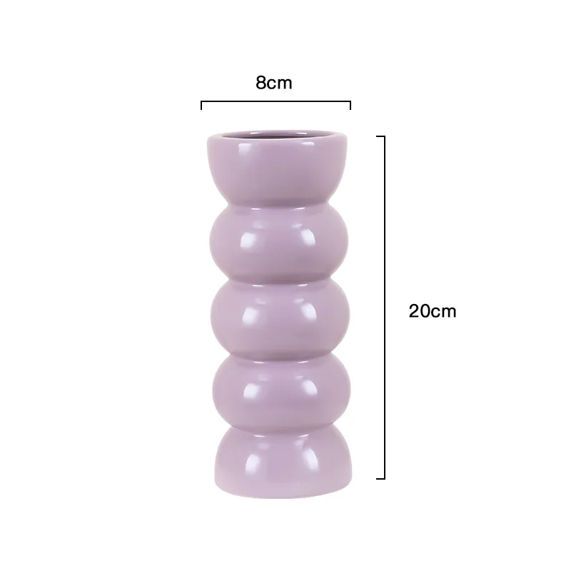 Medieval Festive Minimalist Red Lilac Donuts Stacked Ceramic Vase Retro Hydroponic Flower Vase for Wedding New Year Decoration