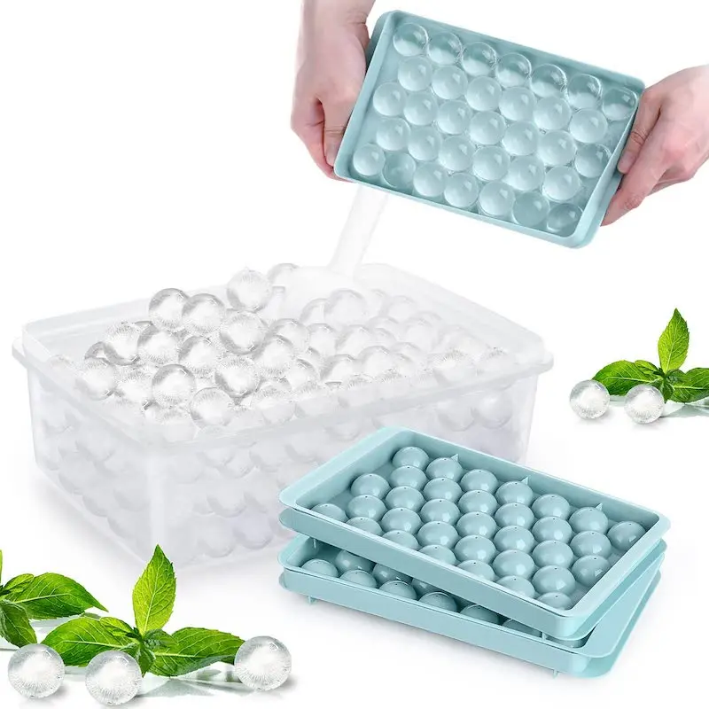 Round Ice Cube Tray with Lid Ice Ball Maker Mold for Freezer with Container Mini Circle Ice Cube Tray Making 66PCS Sphere