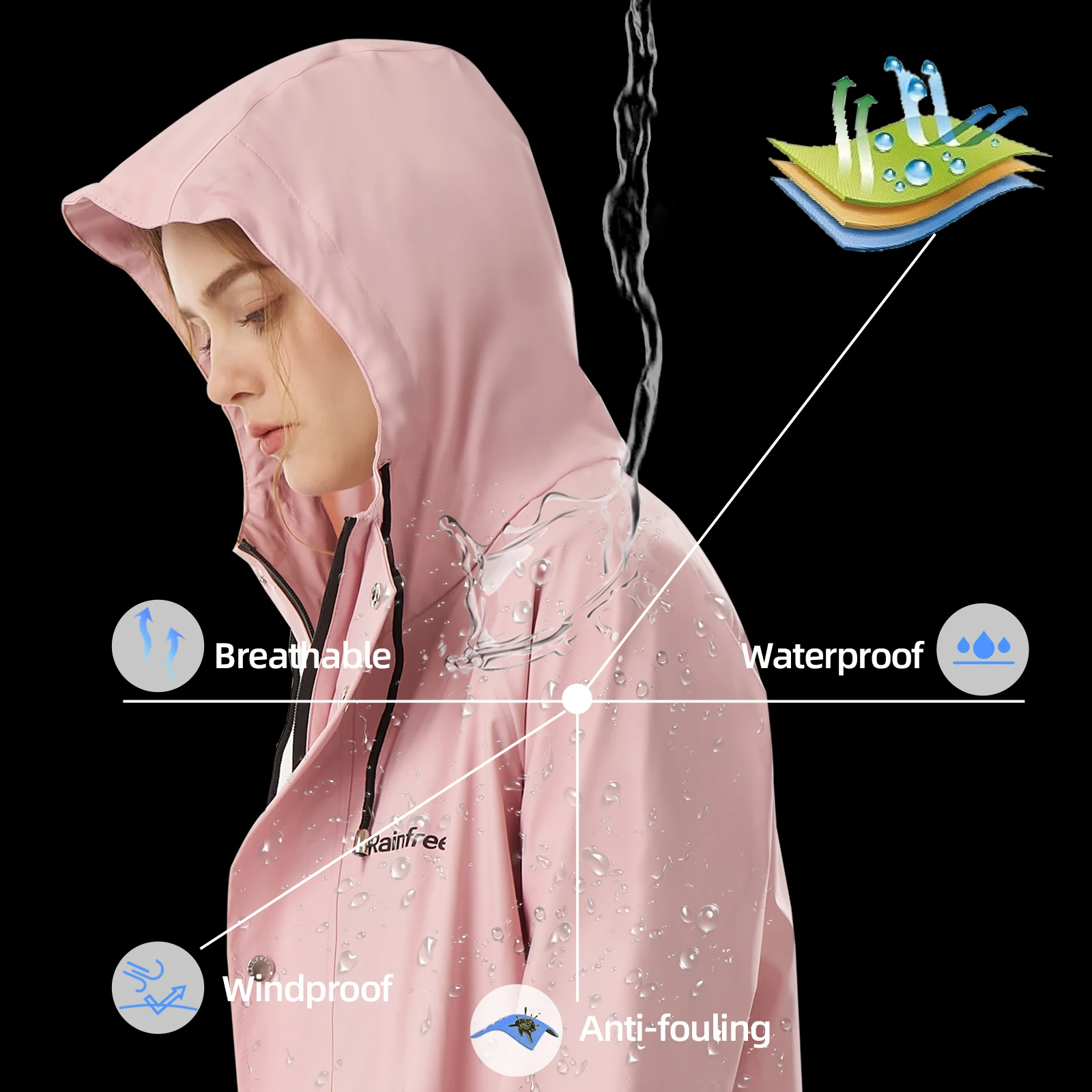 Rainfreem  PU Raincoat Security Raincoat For Fashion Adult Customization long size raincoat