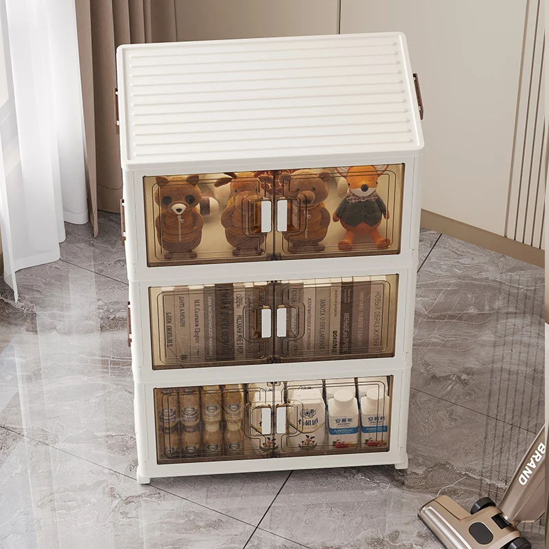 Wannuo Large toy storage folding plastic cabinets Brown translucent cabinet door plastic storage cabinet with wheels
