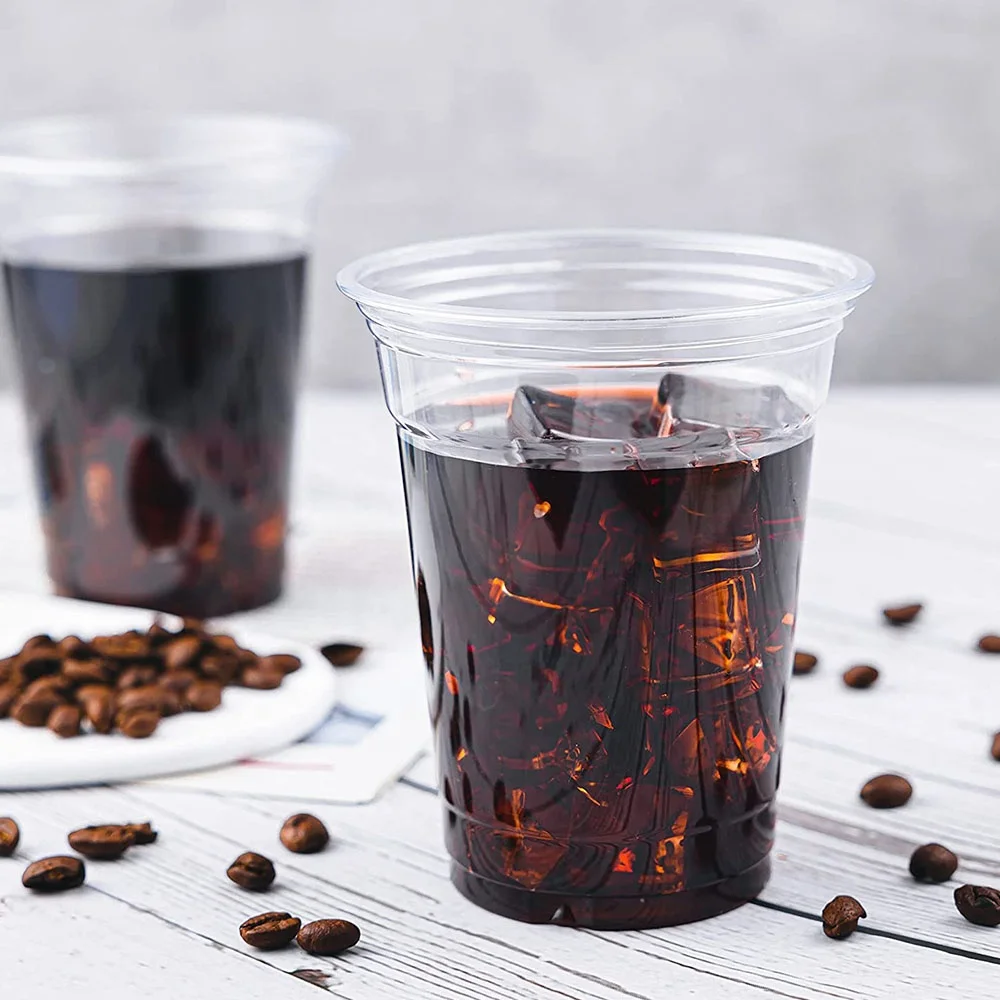 Factory Direct Sell Plastic Cups With Sip Through Lids Clear Tea Coffee Disposable Drink Cups