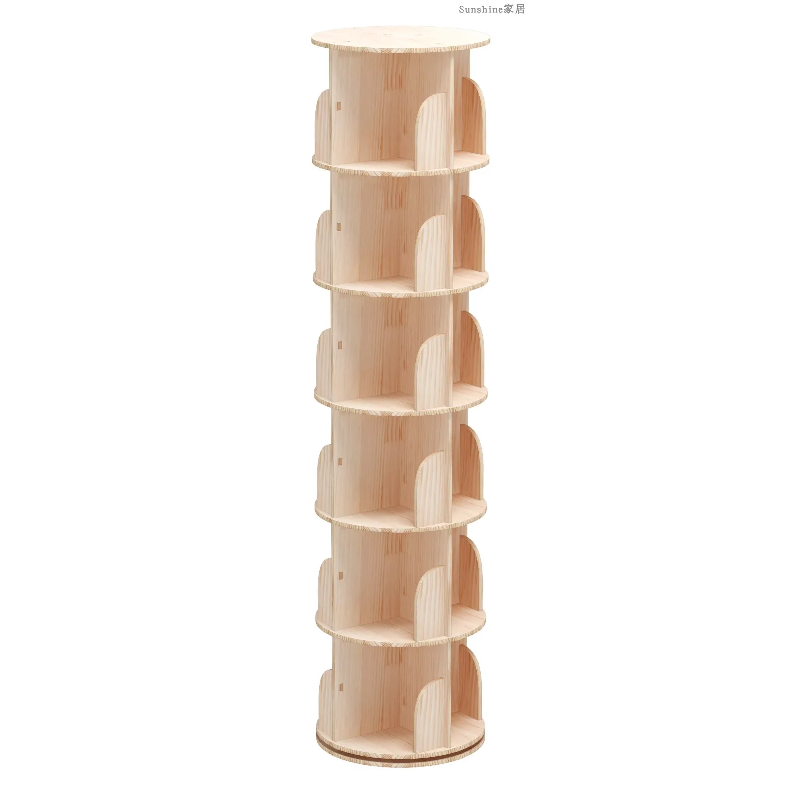 Safe Artistic Rounded Corner Baffle Design Thickened Wood 360 Angle Rotating Bookshelf