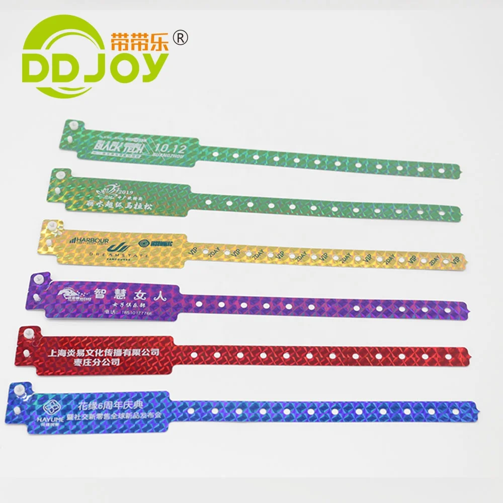 Custom Disposable Holographic Wristband Glitter Effect Cheap Custom Logo Printed Festivals Weddings Christmas Events Promotions