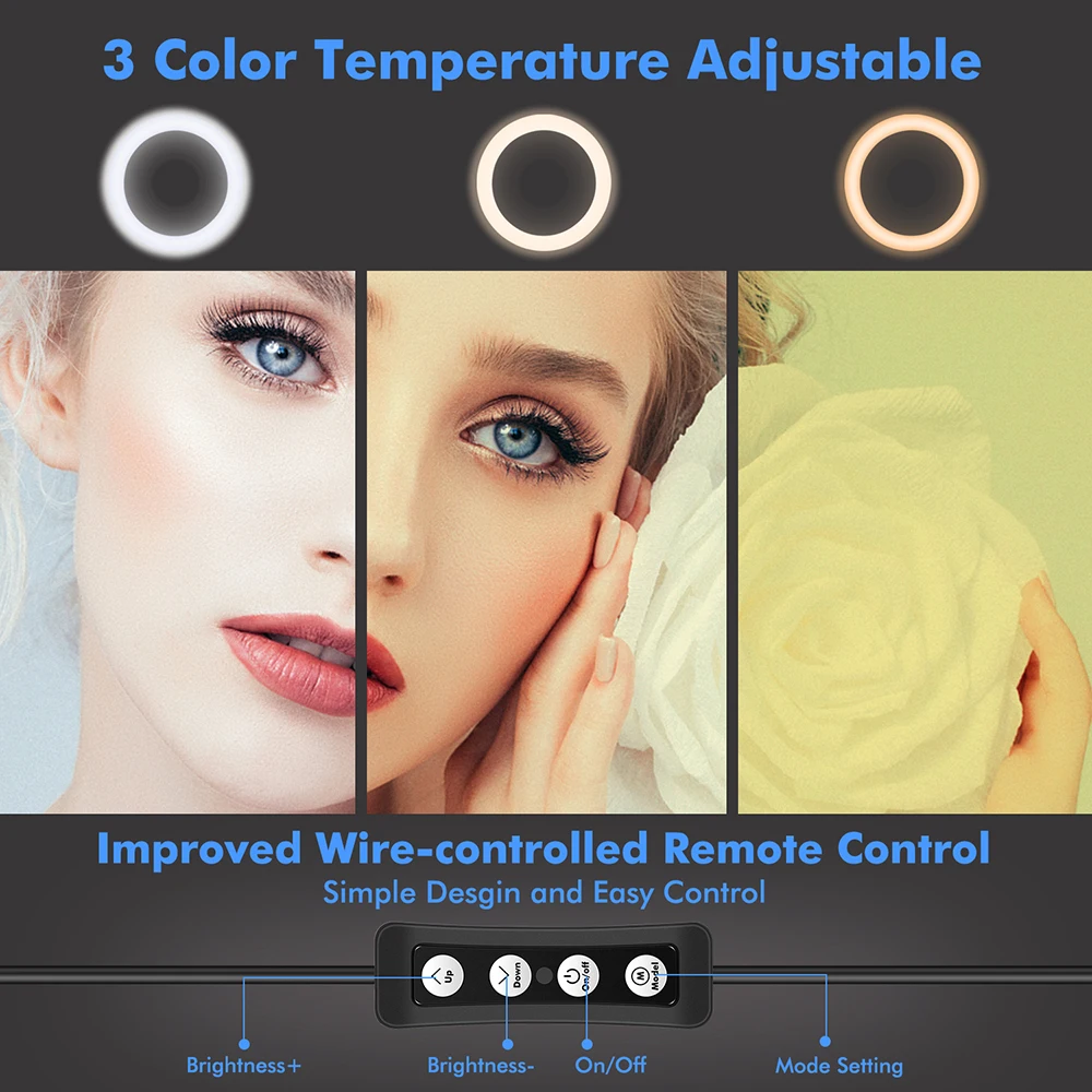 
Portable 10' Dimmable Photographic Lighting Desktop Selfie Ring Light Ring Lamp With Tripod Stand Cell Phone Holder 