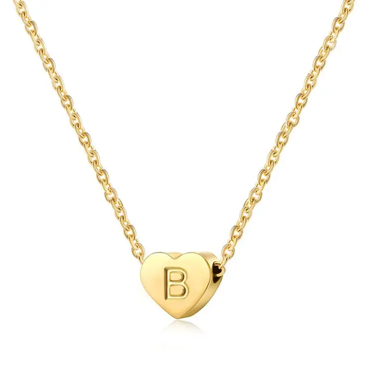 Stainless Steel pendant Gold Chain Initial Charms Metal Heart A To Z Letters Necklace For Women Name Jewelry