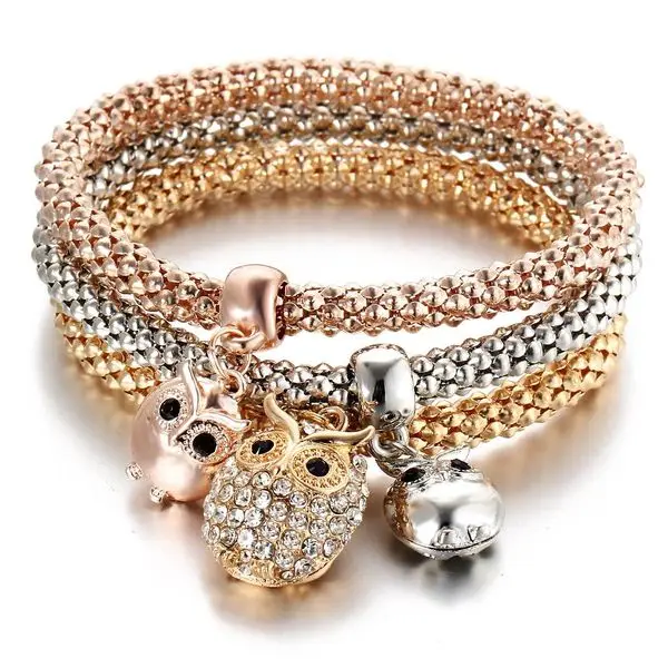 Fashion 3Pcs Elastic Cubic Zirconia CZ Crown Bracelets Creative Gold Tone Popcorn Corn Chain Valentine Bracelets for Women 2020