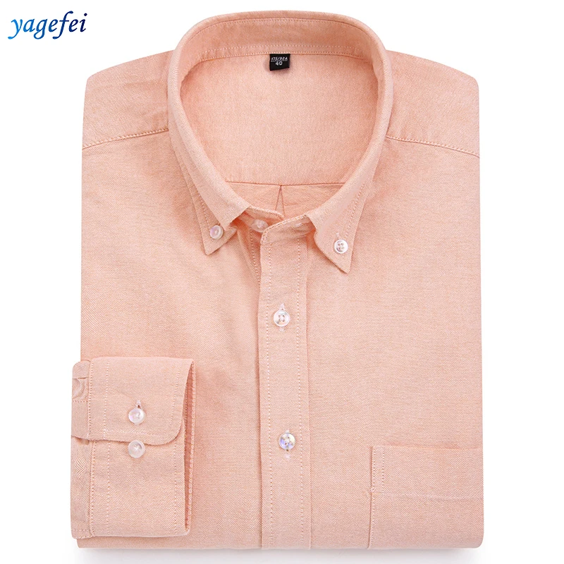 Luxury Fashion Rose Red Oxford Cotton Button Down Loose Fit Long Sleeve With Pocket Shirts For Men