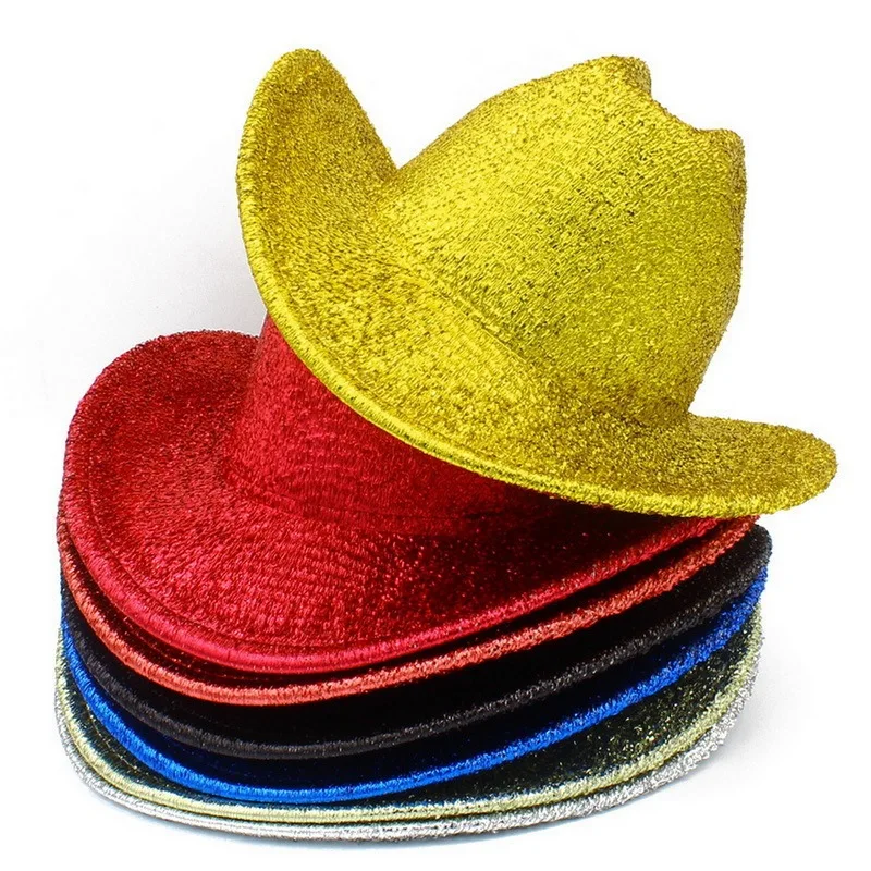 Festival Sparkly Glitter fedora Cowboy Hats Western golden silver colorful party Hats wide brim Cowgirl Hats