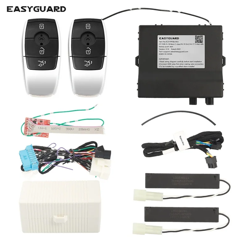 EASYGUARD semi plug play car alarm fit for 15-18 Benz C class W205 / 16-19 GLC SUV X253 / 14-17 S class W222 keyless entry
