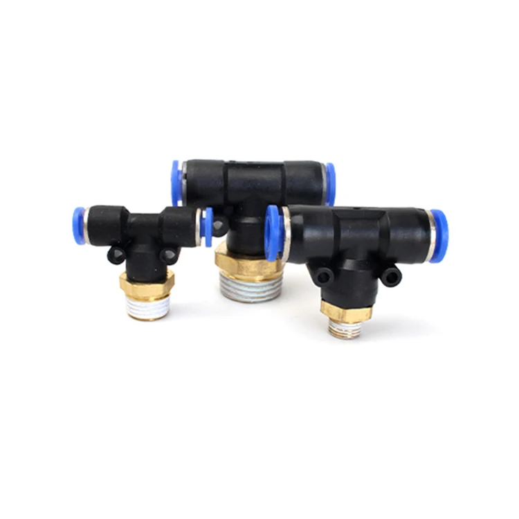 PB series tee pneumatic fittings one touch for pipe push flange zinc plastic pneumatic fitting