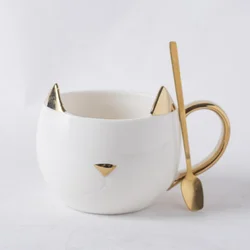 Simple Gold Cat Shape Student Couple Gift Drinking Cup Office Coffee Ceramic Mug