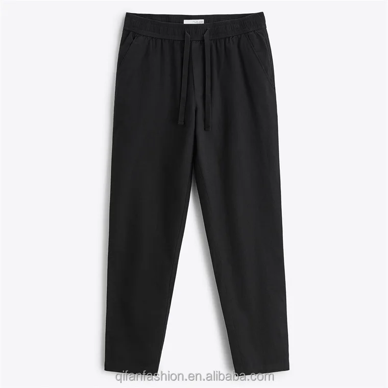 Custom lightweight breathable drawstring cotton linen pants for men