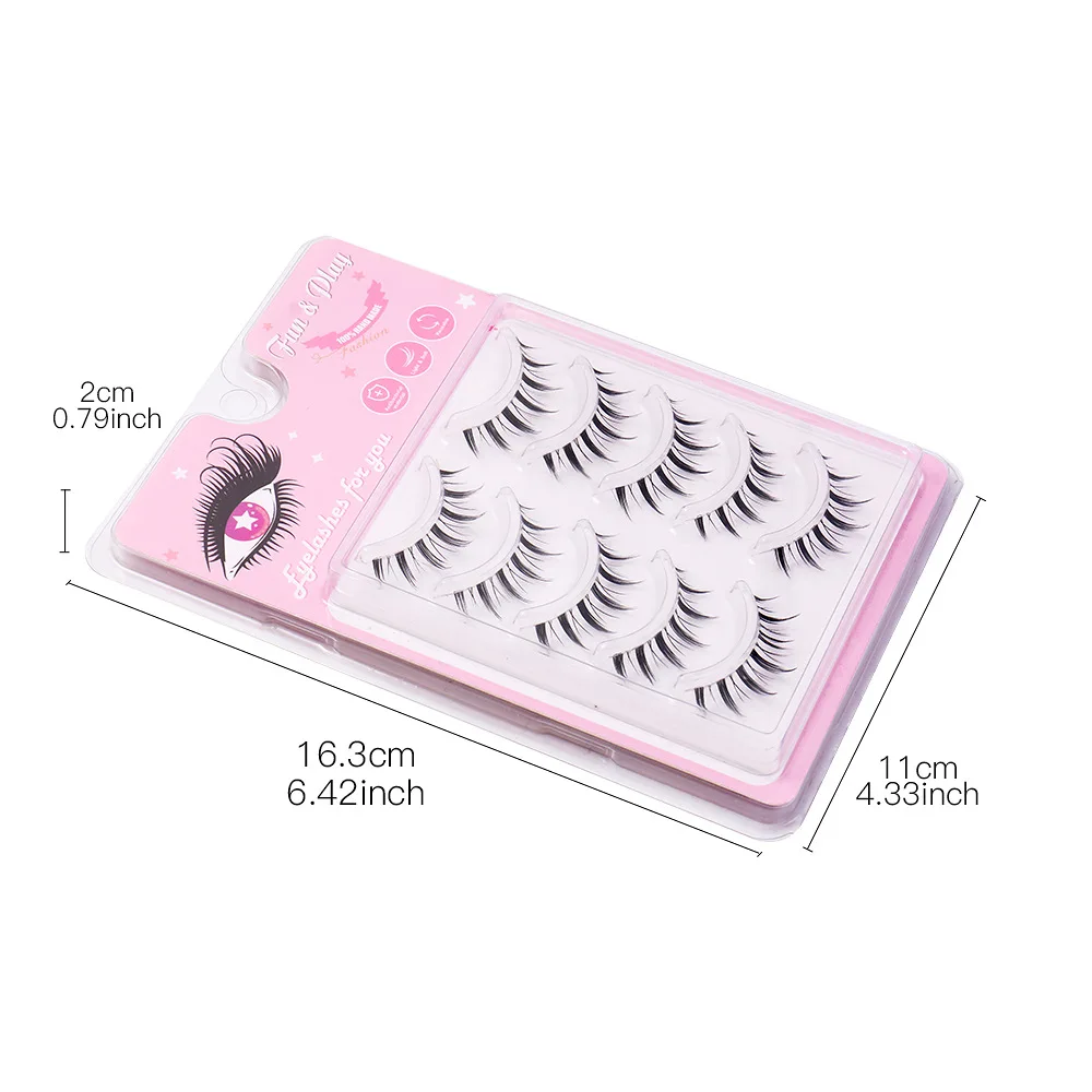 New Style 5 pairs of natural false eyelashes transparent stem long anime lashes full strip eyelashes