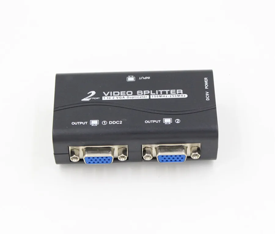 High Resolution  2 Port VGA Video Splitters 250MHZ Splitter Signal to 2 Monitors