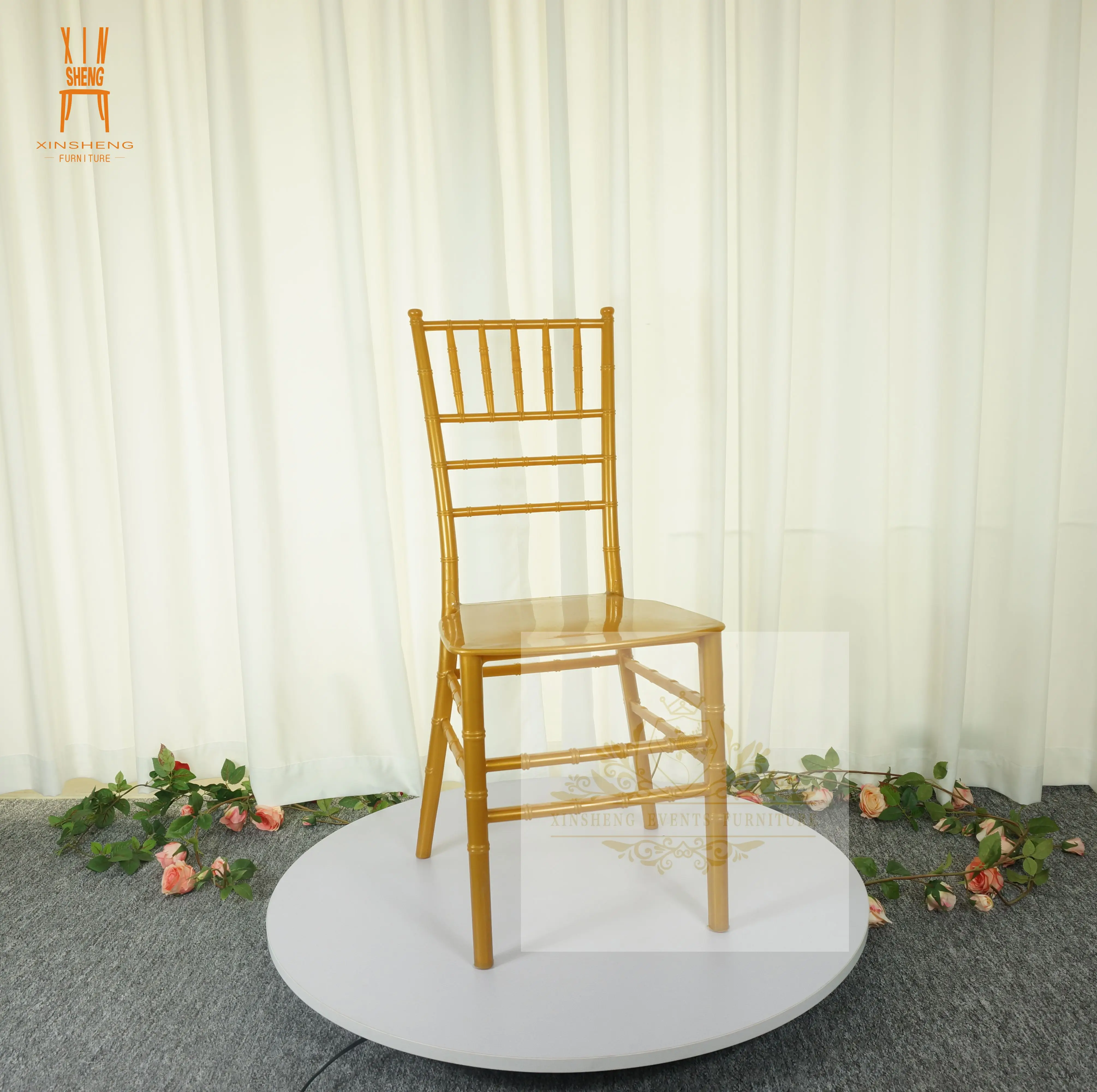 Cheap PP rental gold plastic bamboo party wedding stacking tiffany chiavari chair for sale