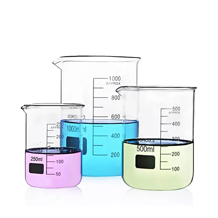 Laboratory Borosilicate Glass Beaker Low Form Clear Glass Beaker 250ml 500ml 1000ml with Graduations
