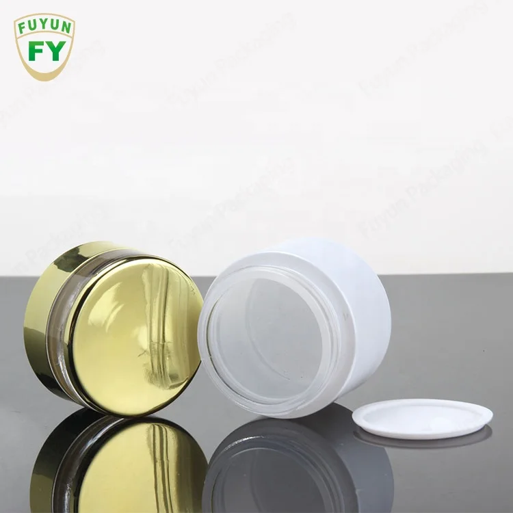 Fuyun Gold Lid Round White Face Cream Jar Empty Pump Cream Lotion Glass Bottle Cosmetic Spray Serum Bottles with Pump