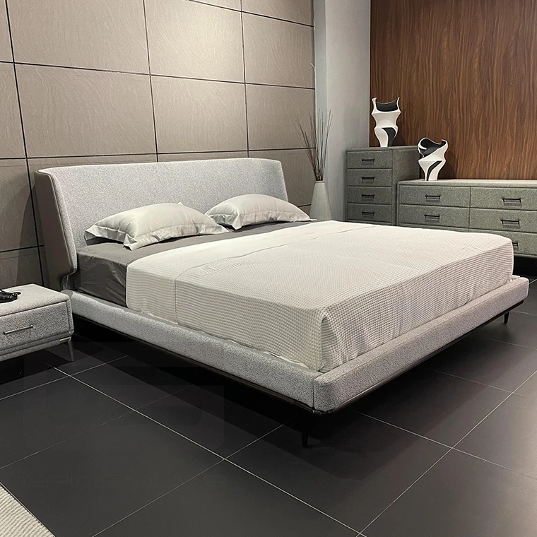 Изготовленный на заказ итальянский дизайн мебель для спальни металлические ножки ткань изголовье двуспальная кровать