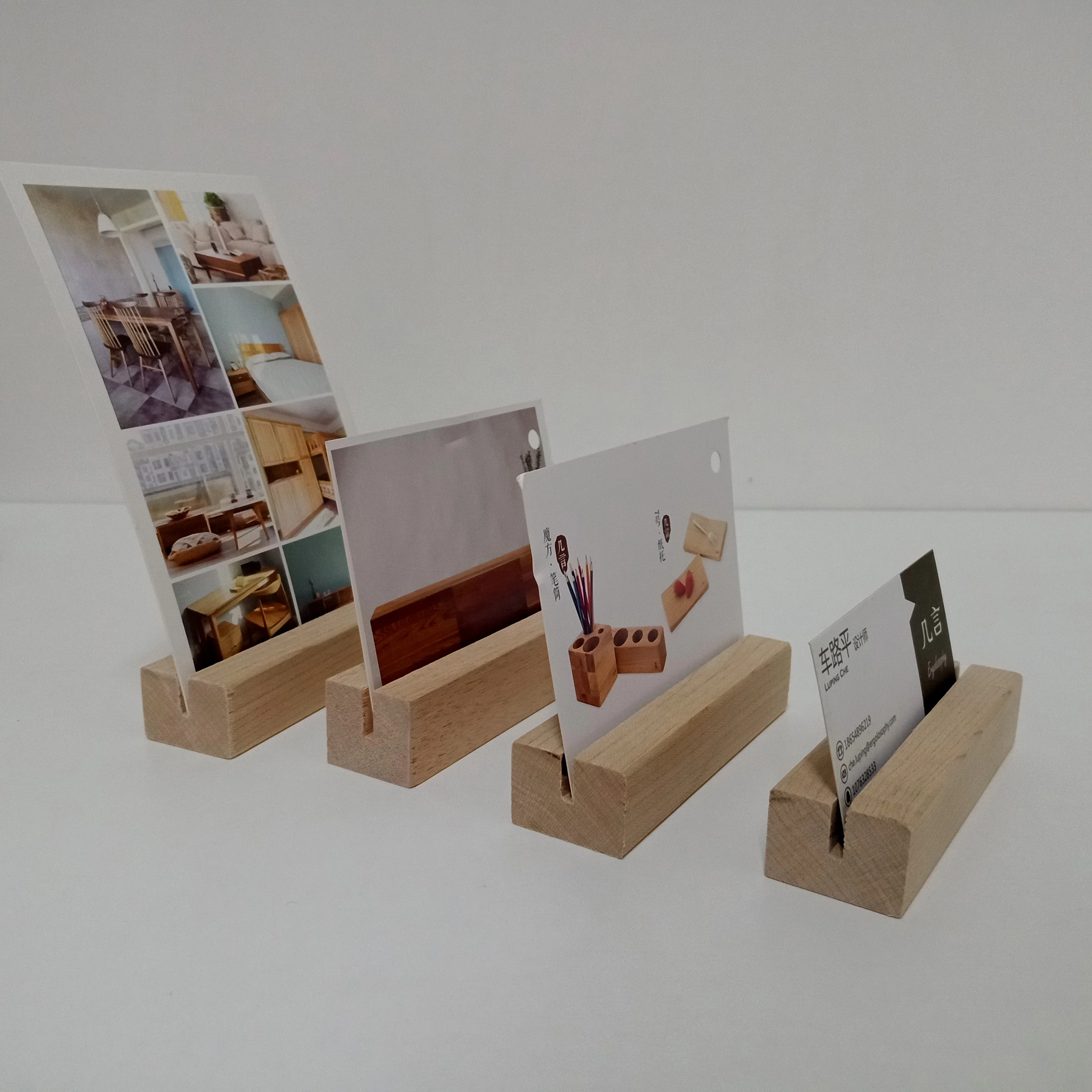Custom cheaper photo card wood holder stand rectangle design display wooden card holder