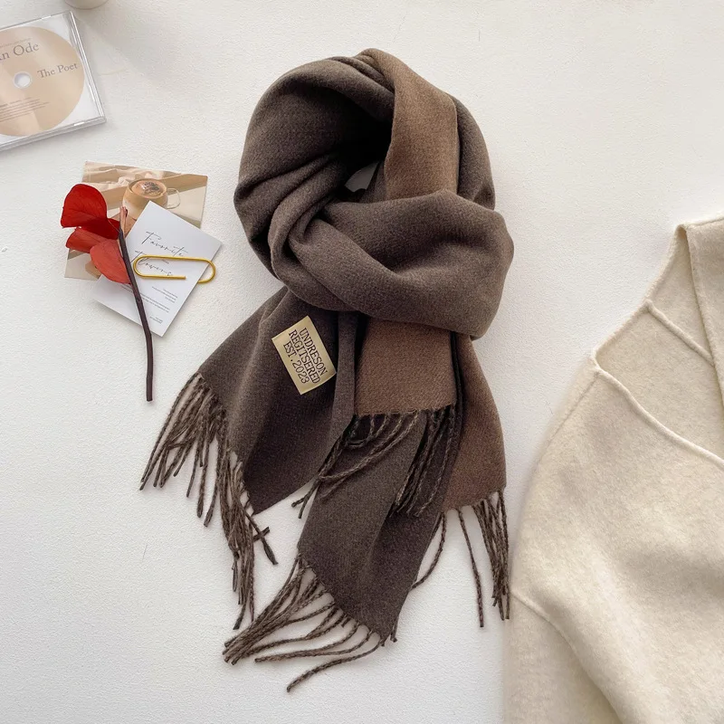 Autumn And Winter Pure Color Cashmere Scarf Two-Color Cashmere Winter Shawl For Women Pashmina Polyester Cashmere Scarf