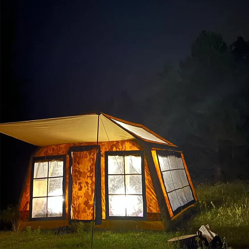 Offweek Outdoor glamping beige Large Family picnic Tent Luxury Canvas Inflatable Cabin Tent 3-5 Persons