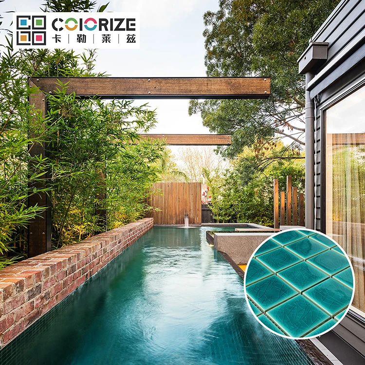 Colorize Foshan villa Square Green Porcelain swimming pool Mosaic tile Ice Crack blue Swimming pool tile ceramic