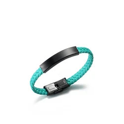 Мужской плетеный кожаный браслет из нержавеющей стали с гладкой поверхностью, женские браслеты с гравировкой имени на заказ