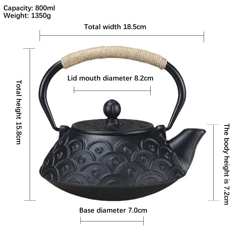 Cast Iron Teapot, Japanese Tetsubin Tea Kettle with Infuser for Loose Tea - Stovetop Safe Coated with Enameled Interior