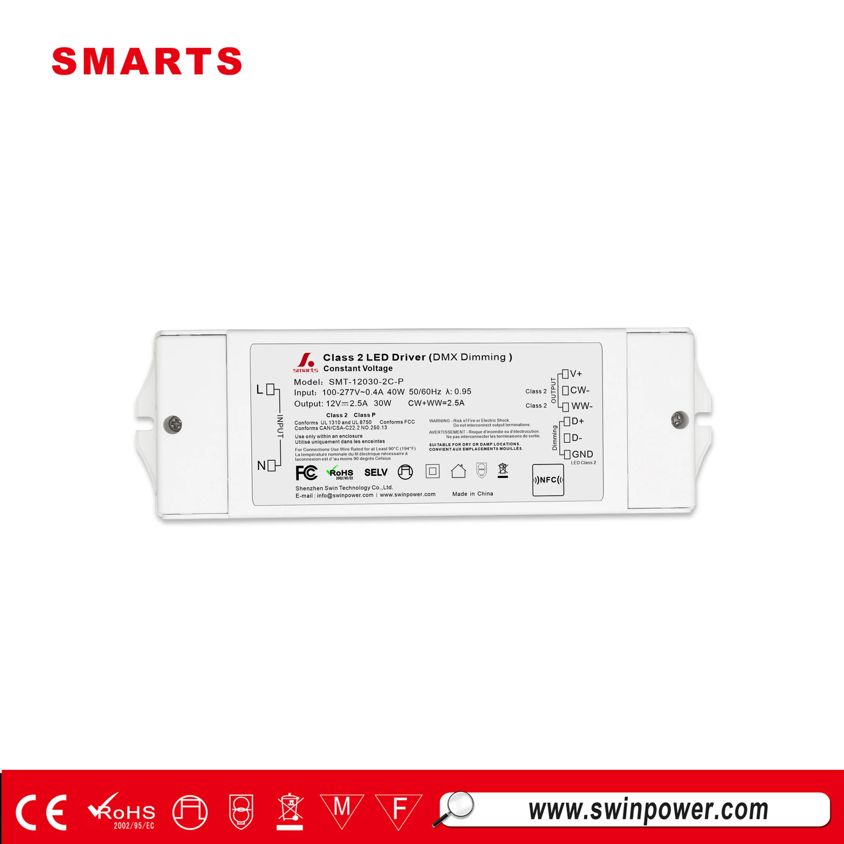 UL listed 24V 30W led driver dmx 2 channels CCT dimmable 24 led driver