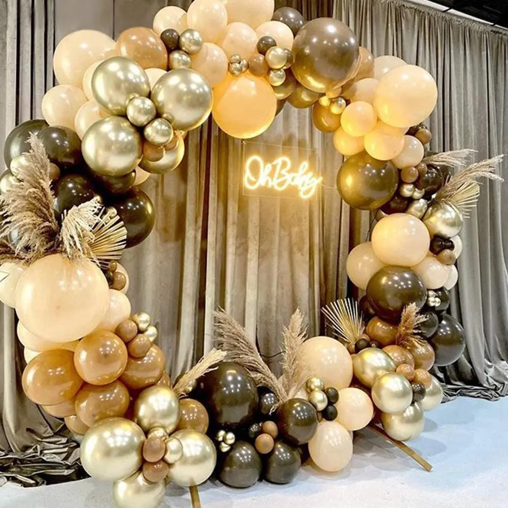 Coffee Balloons Arch Garland Kit Double Stuffed Pink Apricot Ballon Brown Pastel Blushwith Gold Confetti Balloon for