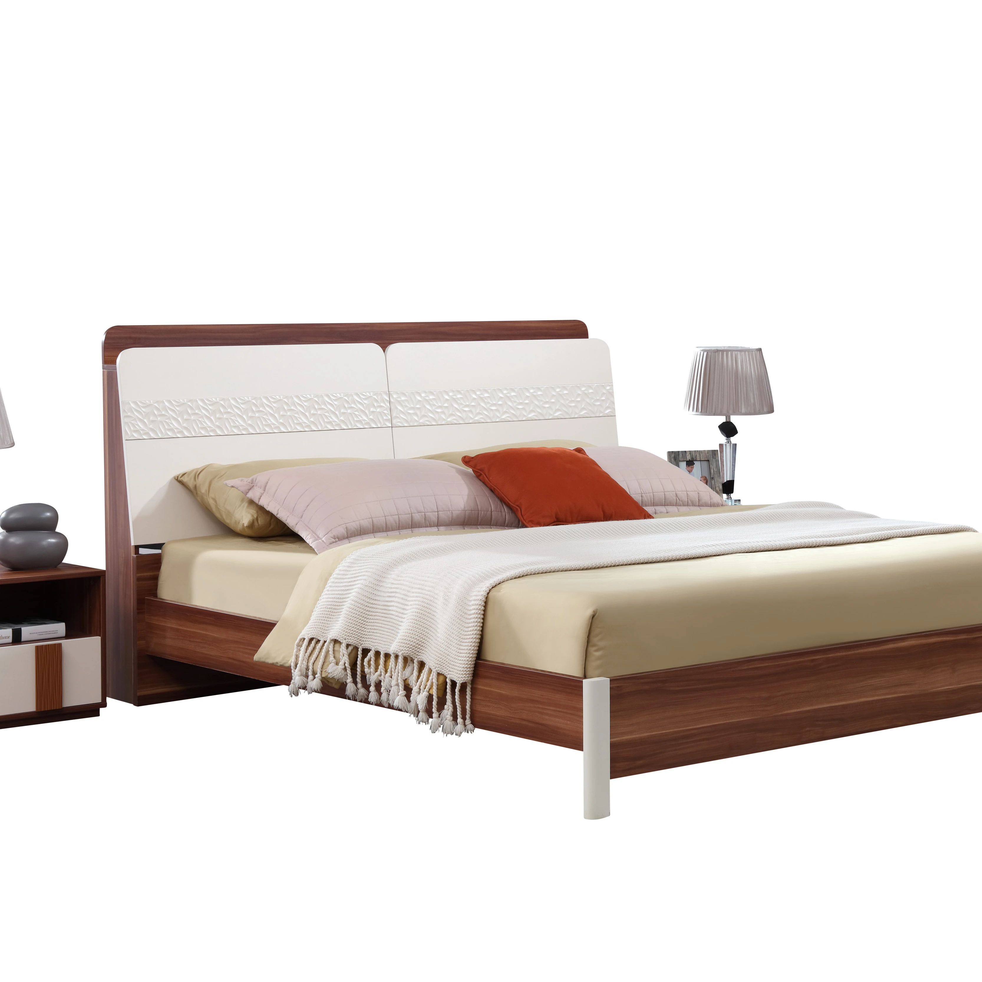 Competitive price Modern bed design home furniture MDF  bed with LED light