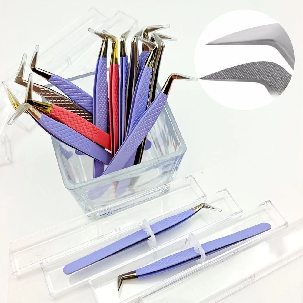 Private Label Volume Eyelash Extension Tweezers Japanese Stainless Steel Fiber Tip Tweezers for Eyelash Extension