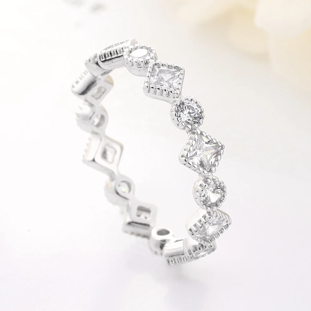Handmade Silver Jewelry Rings Geometric CZ Sterling 925 Silver cheap stackable Eternity Ring Designs for Girls