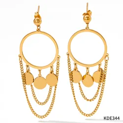 Gold Simple Fashion Jewelry Women Pendant Necklace and Stud Earrings Stainless Steel Jewelry Set