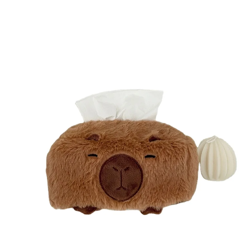 Soft Capybara Car Tissue Box Cute Plush Doll Stuffed Animal Toy Capybara Car Armrest Box Multi-Functional Hanging Tissue Box