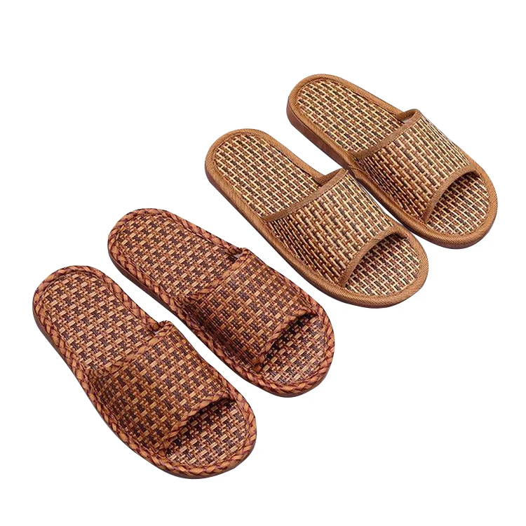 New Style Cheap Factory Simple Casual Plaid Hot Sale Home Outwork Rattan Slipper Sandals for Women and Ladies