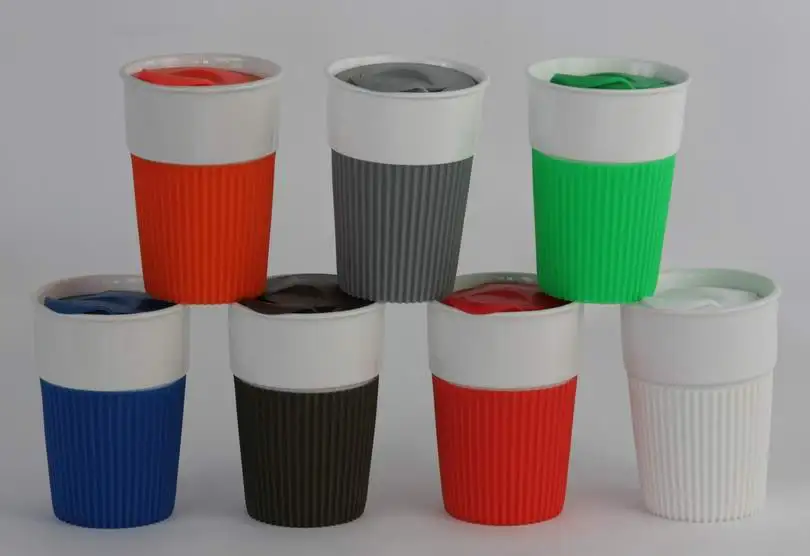 Porcelain Insulated Travel Mug with Silicon Lid Non-Slip Sleeve