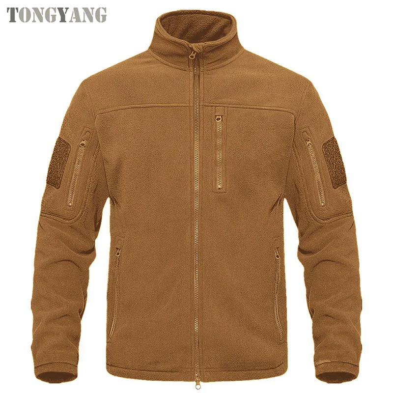 TONGYANG Full Zip up Tactical Green Fleece Jacket Thermal Warm Work Coats Mens Pockets Safari Jacket Hiking Outwear Windbreaker