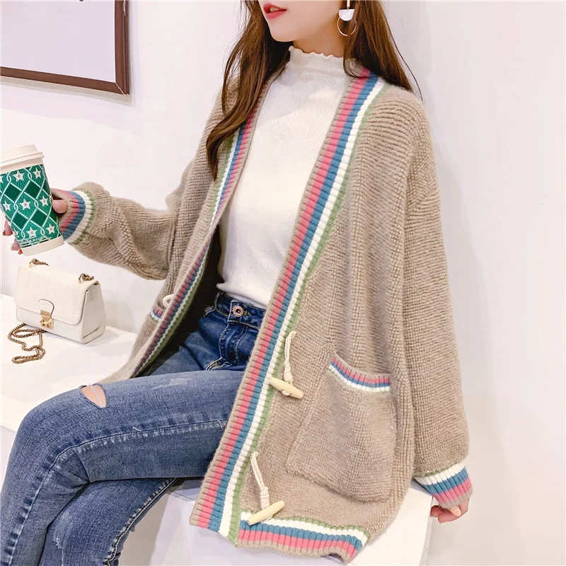 
Wholesale women cardigan coat sweater long sleeve knitted sweater cardigan with pockets women coat 