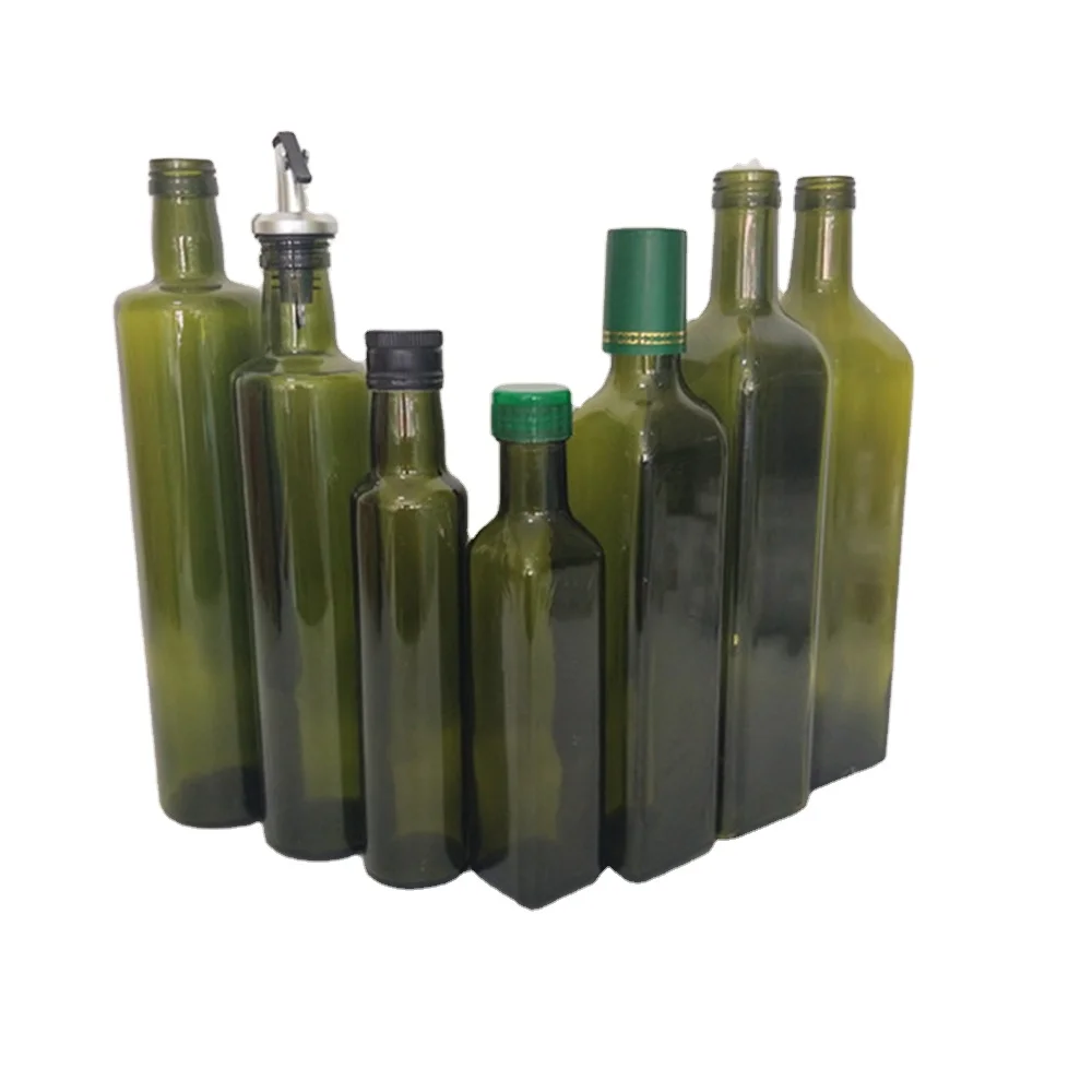 Empty Square Round Dorica Green Glass Cooking Olive Oil Bottle