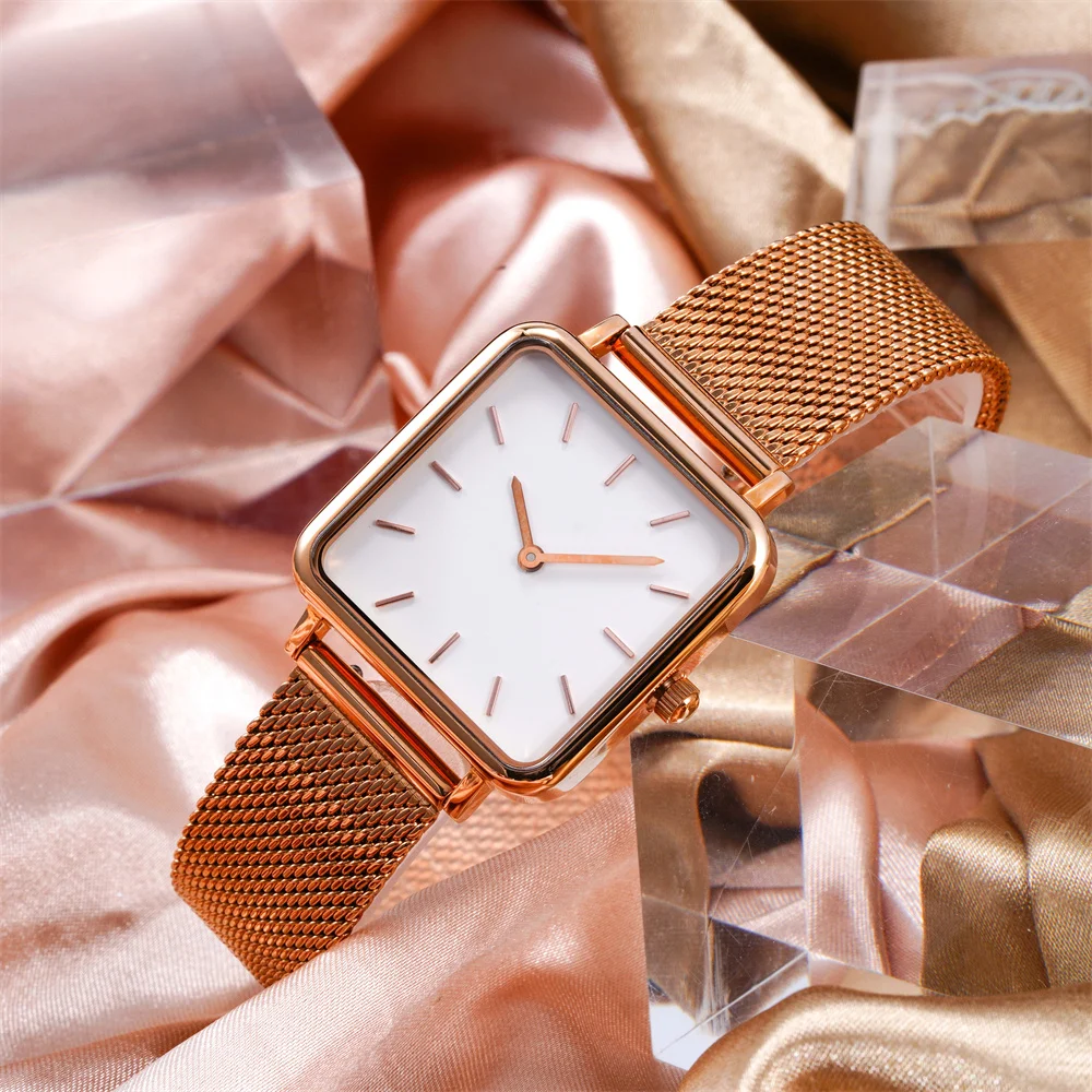 New Fashion Mesh Strap Square Shaped Face Ladies Ultra Thin Luxury Quartz Damen Uhren Vdear Elegant Watch Women Watches