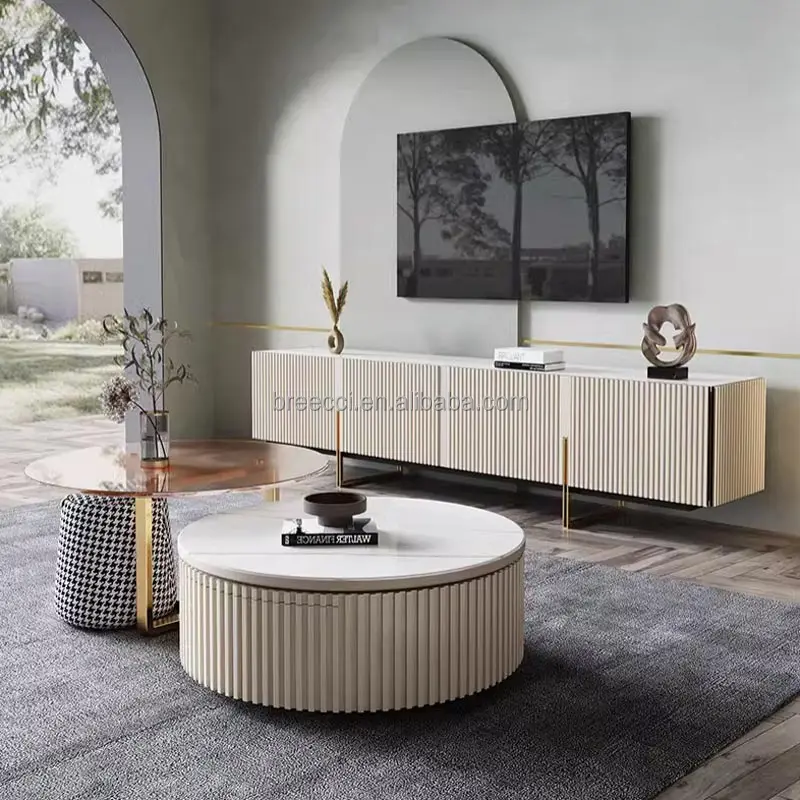 DS Modern Luxury TV Unit Wall Cabinet Contemporary Custom MDF Furniture for Living Room Home Office with LED Storage Features