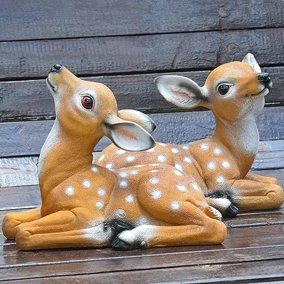 Top Grace Garden Resin Deer Figurine Outdoor Garden Statue Deer Lying Down Sculpture Ornaments Ploy Resin