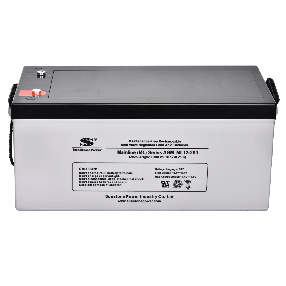 Sunstone Maintenance Free 12V 260AH AGM Battery Deep Cycle Factory Price Solar Inverter Storage Rechargeable Battery