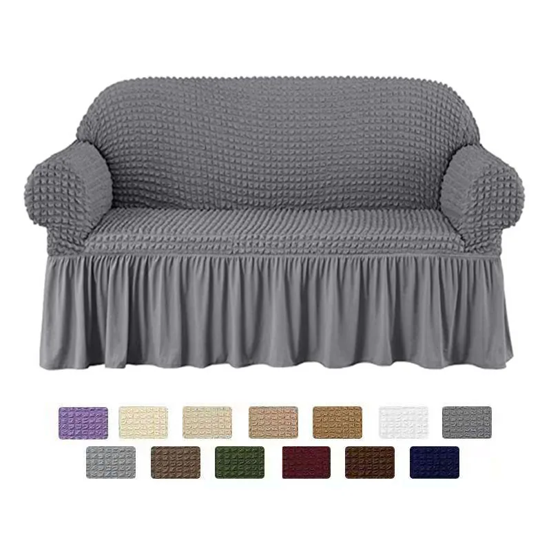 high quality stretch seersucker slipcover fabric for sofa cover set elastic stretch fitted flexible full frill sofa cover