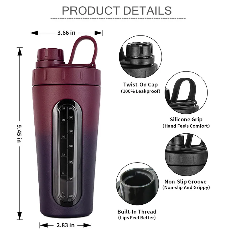 Wholesale Eco-Friendly Fitness Stainless Steel Shaker Double Wall 600ml Protein Tumbler Double Walled Coffee Water Bottles